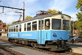 Elektrotriebwagen „ET&nbsp;1“ der Landesbahn Feldbach – Bad Gleichenberg im Bahnhof Bad Gleichenberg