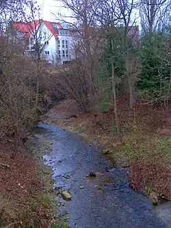 Blick von der Brücke in der Bachgasse auf die Steinlach in Mössingen