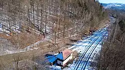 Abzweigstelle an der Anschlussbahn zur Wenceslaus-Grube. Die entlaufenen Wagen wurden nach links in die Anschlussbahn geleitet.