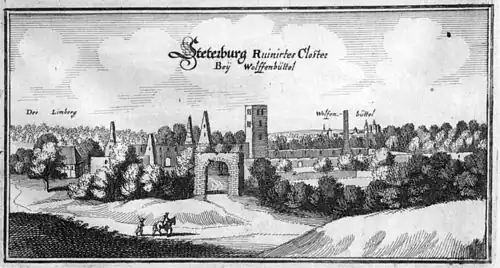 Stift Steterburg um 1654/1658, Stich von Matthäus Merian
