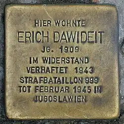 Stolperstein für Erich Dawideit an der Brunnenstraße 118 in Berlin-Gesundbrunnen