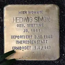 Stolperstein Hedwig Simon, Berlin, Hindenburgdamm 11