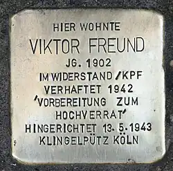 Stolperstein für Viktor Freund vor der Rheingasse 12 in Konstanz