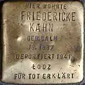 Stolperstein für Friedericke Kahn (Maastrichter Straße 3)