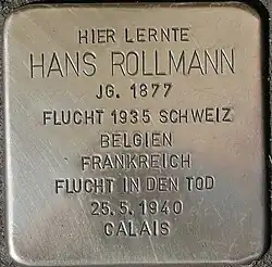 Stolperstein für Hans Rollmann (Vogelsanger Straße 1)