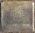 Stolperstein für Johanna Schwarz (Lochnerstraße 9)
