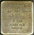 Stolperstein für Klara Elfriede Dahl (Spichernstraße 8)