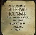 Stolperstein für Hildegard Kaufmann (Stadtwaldgürtel 65–67)