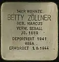 Stolperstein für Betty Zöllner (Volksgartenstraße 15)