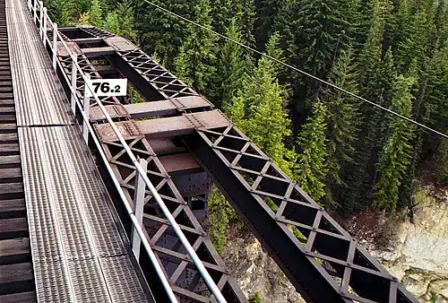 Die Obergurte der Doppelrippen am Bogenscheitel in Höhe der Gleisebene (links von 1893, rechts von 1929)