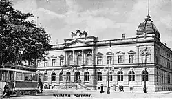 Hauptpost mit Straßenbahn am Karlsplatz (heute Goetheplatz), nach 1899