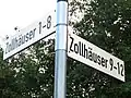 Straßenschilder zu den Zollhäusern von Altholzkrug
