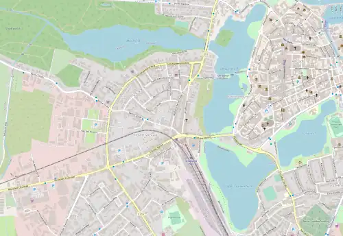 OSM-Karte mit den drei Stadtteichen in Stralsund