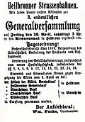 Einladung zur jährlichen Aktionärsversammlung der Heilbronner Strassenbahn AG 1899/1900