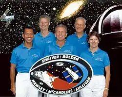 v. l. n. r. Charles Bolden, Steven Hawley, Loren Shriver, Bruce McCandless, Kathryn Sullivan
