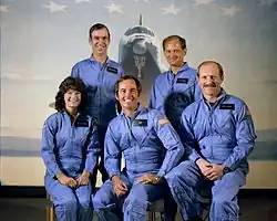 v.&nbsp;l.&nbsp;n.&nbsp;r. Sally Ride, John Fabian, Robert Crippen, Norman Thagard, Frederick Hauck