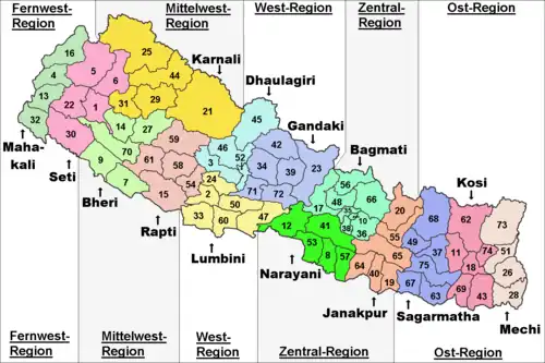 Karte der Verwaltungsregionen Nepals