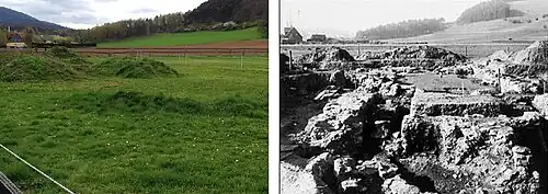 Grabungsfeld Sudburg, Blick nach Westen, Zustand 2017 und Ausgrabung 1933