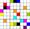 Abbildung 3b. Sudoku aus Abb. 1 mit Farben anstatt Ziffern und vertauschten ersten beiden Zeilen