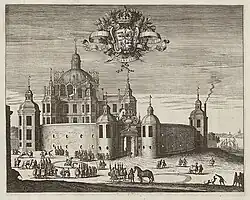 Die alte Wasaburg, wie sie in Suecia antiqua et hodierna dargestellt ist.