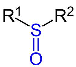Allgemeine Struktur von Sulfoxiden mit der blau markiertenSulfinylgruppe