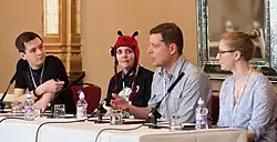 Gerbic (2. v.l.) bei der QEDcon 2014 mit Michael Marshall, Eran Segev und Samantha Stein