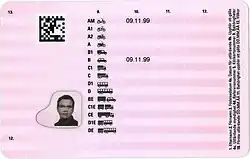 Swedish driving license - back