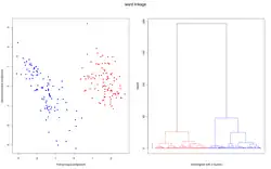 Daten und Dendrogramm mit der Ward-Methode.