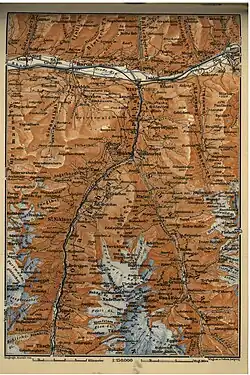 Das Saastal auf einer Karte im Baedeker-Reiseführer aus dem Jahr 1905.