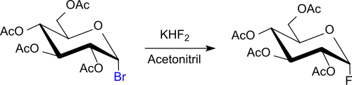 Synthese von Acetofluorglucose aus Acetobromglucose