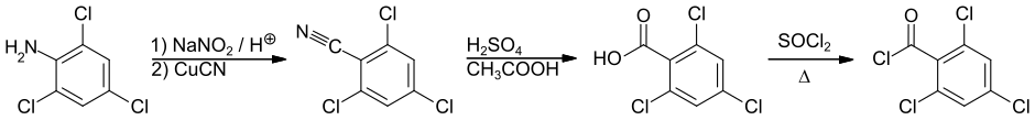 Synthese von 2,4,6-Trichlorbenzoylchlorid aus 2,4,6-Trichloranilin