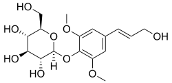 Strukturformel von Syringin (β-D-Glucosid des Sinapylalkohols)
