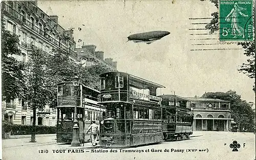 Gare de la porte de Passy mit der Station für die Dampf-Tramway (um 1900)