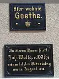 Gedenktafel am Löwen, wo Goethe seinen letzten Geburtstag im Jahr 1831 feierte