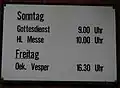 Tafel zu den Gottesdiensten