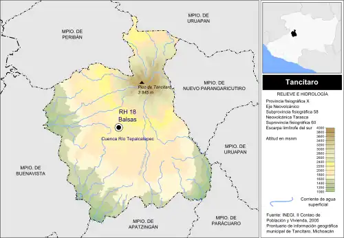 Karte der Gemeinde Tancítaro
