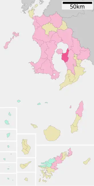 Lage Tarumizus in der Präfektur