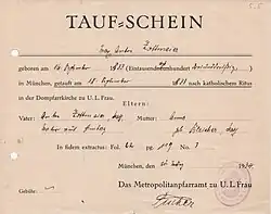 Taufschein von Max Zottmayr