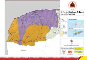 Die Verwaltungsämter Maubara (lila) und Loes (orange).