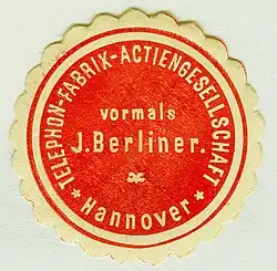Siegelmarke der Telephon-Fabrik Actiengesellschaft Hannover, vormals J. Berliner