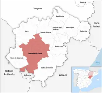 Die Lage der Comarca Comunidad de Teruel in der Provinz Teruel