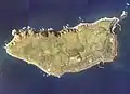 Die Insel Teuri (jap. 天売島, Teuri-tō) aus der Luft