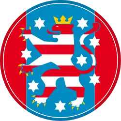 Wappenzeichen/Signet von Thüringen[4] (Hessen zeigt einen stilisierten Löwen)[5]
