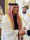 Mohammed bin Abdulrahman Al Thani, seit 2023 Premierminister von Katar, mit Kufiya bei einem Staatsempfang.