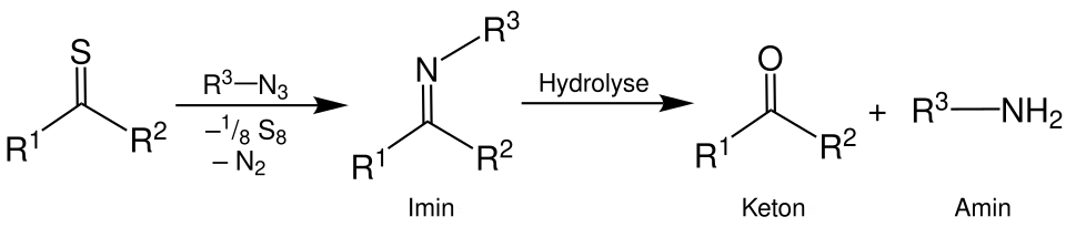 Synthese von Ketonen und primären Aminen aus Thioketonen