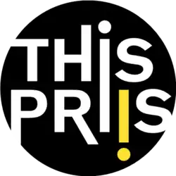 Das Bild zeigt das This-Priis Logo. Kreisförmig, Schwarzer Hintergrund mit weissen Buchstaben.