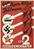 Drei Pfeile, SPD-Plakat 1932: Gegen Papen, Hitler, Thälmann