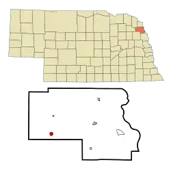 Lage von Pender im Thurston County (unten) und in Nebraska (oben)