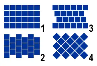 Verlege­muster (Auswahl) für gleich große quadratische Fliesen,…