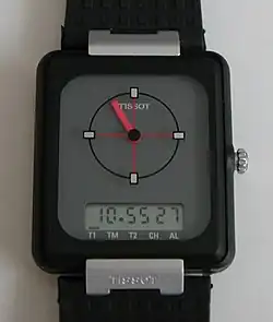 Tissot Two-Timer, die erste erschwingliche Armbanduhr mit Skalenanzeige und Ziffernanzeige, erschienen 1986